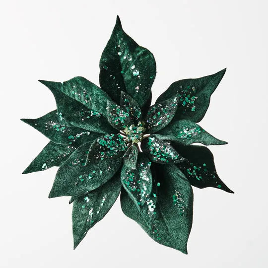 Clip Poinsettia Velvet Emerald 23cm - Pack of 12