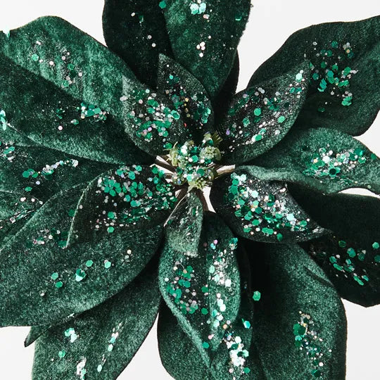 Clip Poinsettia Velvet Emerald 23cm - Pack of 12