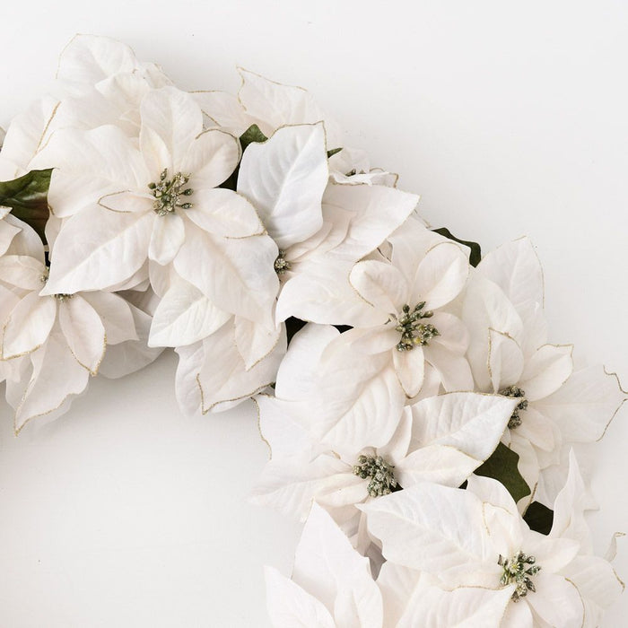 Poinsettia Glitter Wreath White 76cm Pack of 2