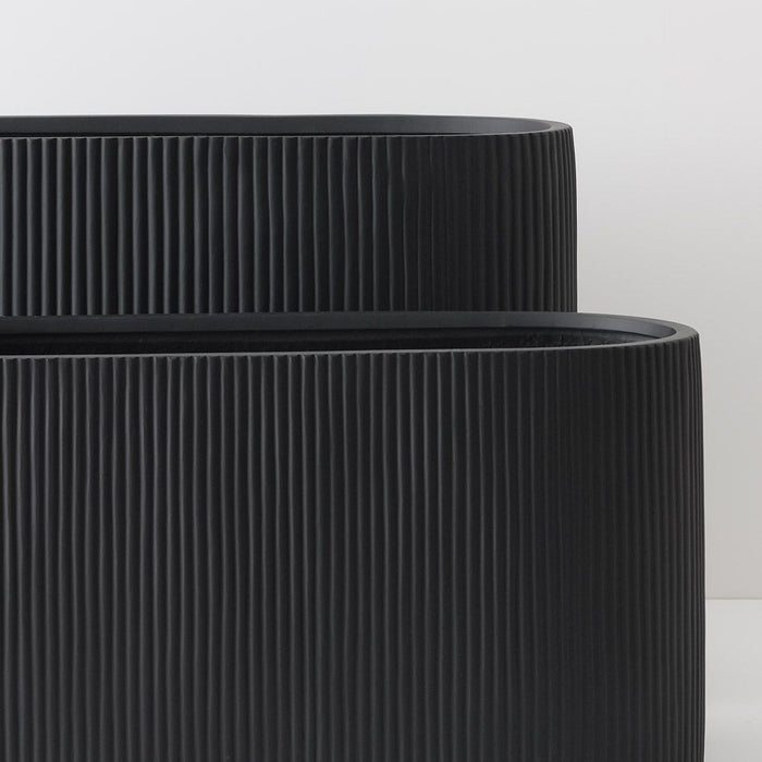 Pot Linear Oval Black 50cm and 71cm H Set of Two