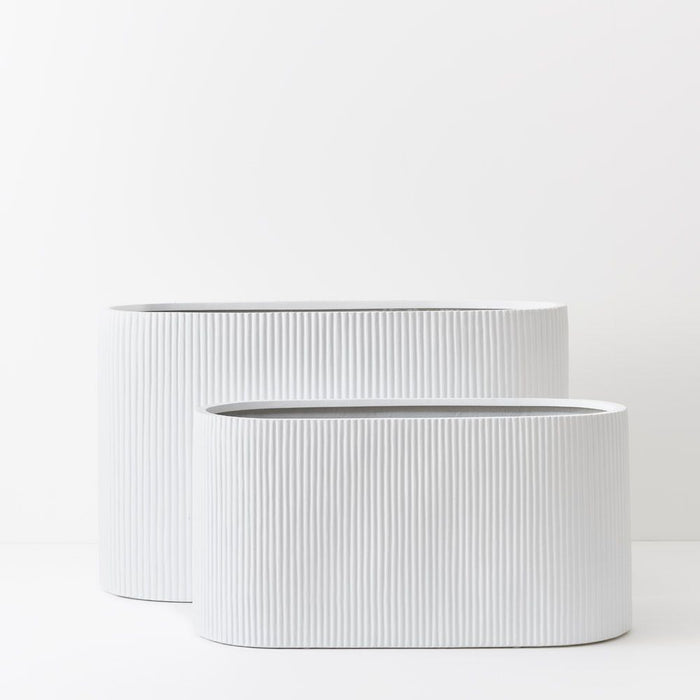 Pot Linear Oval White 50cm and 71cm H Set of Two