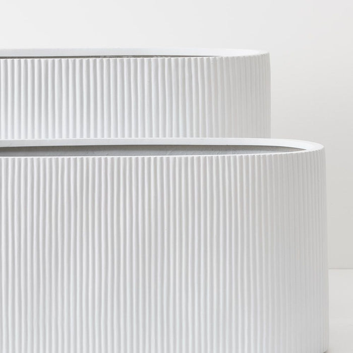 Pot Linear Oval White 50cm and 71cm H Set of Two