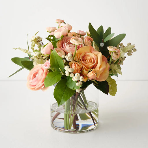 Rose Ranunculus Mix in Vase 35cm Coral