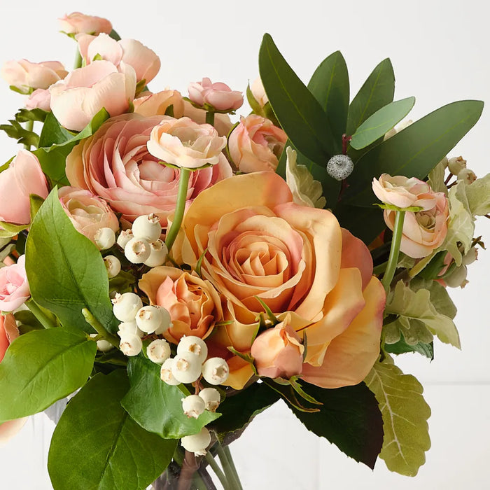 Rose Ranunculus Mix in Vase 35cm Coral