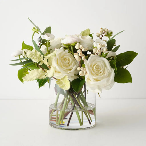 Rose Ranunculus Mix in Vase 35cm White Green