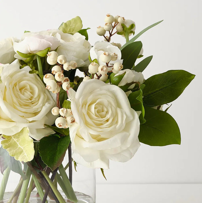 Rose Ranunculus Mix in Vase 35cm White Green