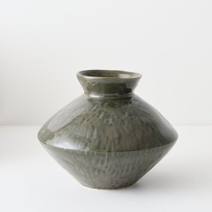 Natsuka Squat Vase 25cm Dark Olive - FLORA DESIGNS