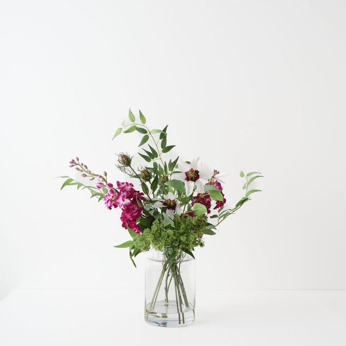Clematis Stock Mix in Vase 48cm White Fuschia - FLORA DESIGNS