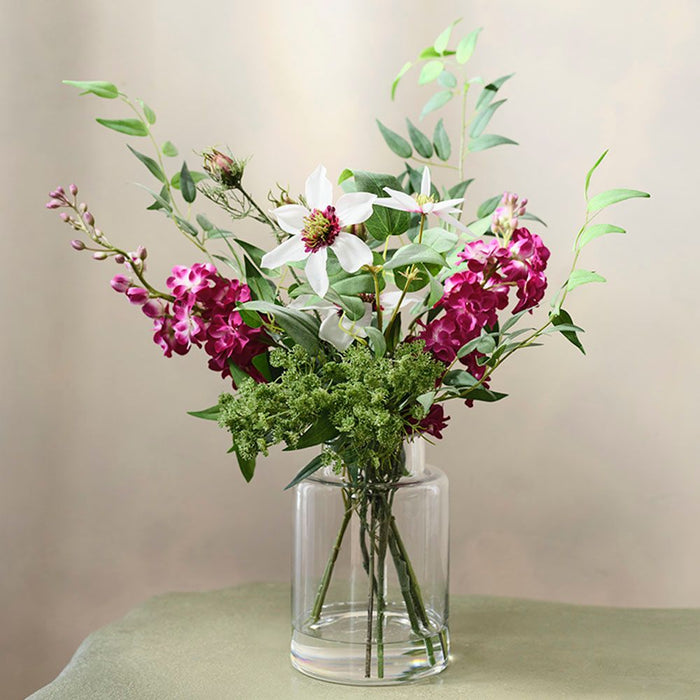 Clematis Stock Mix in Vase 48cm White Fuschia - FLORA DESIGNS