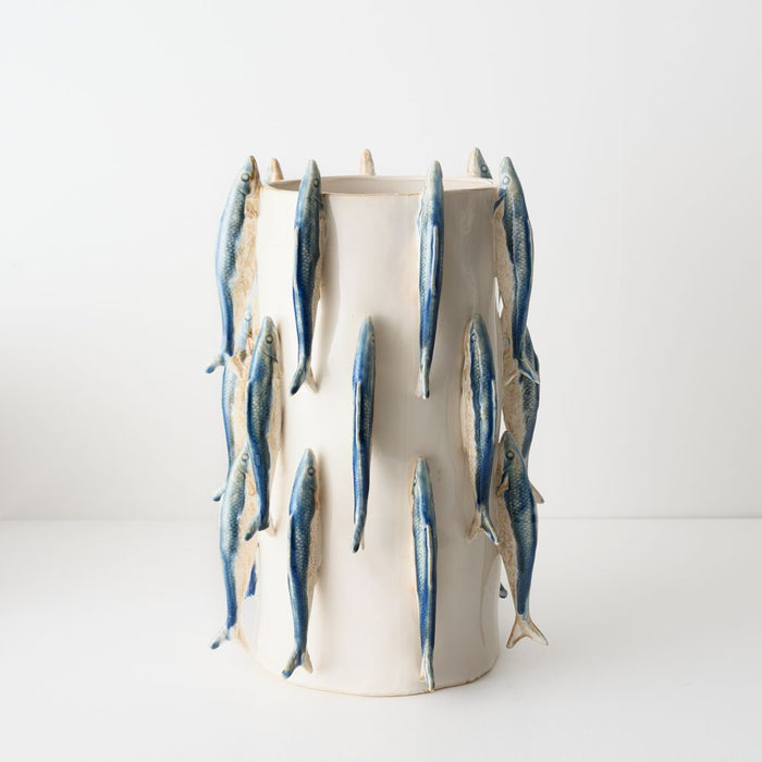 Esca Vase 41cm White Blue - FLORA DESIGNS