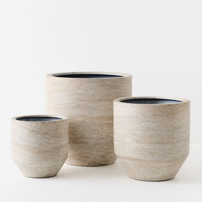Nomilo Pot (Set 3) 50cm Ivory Travertine - FLORA DESIGNS