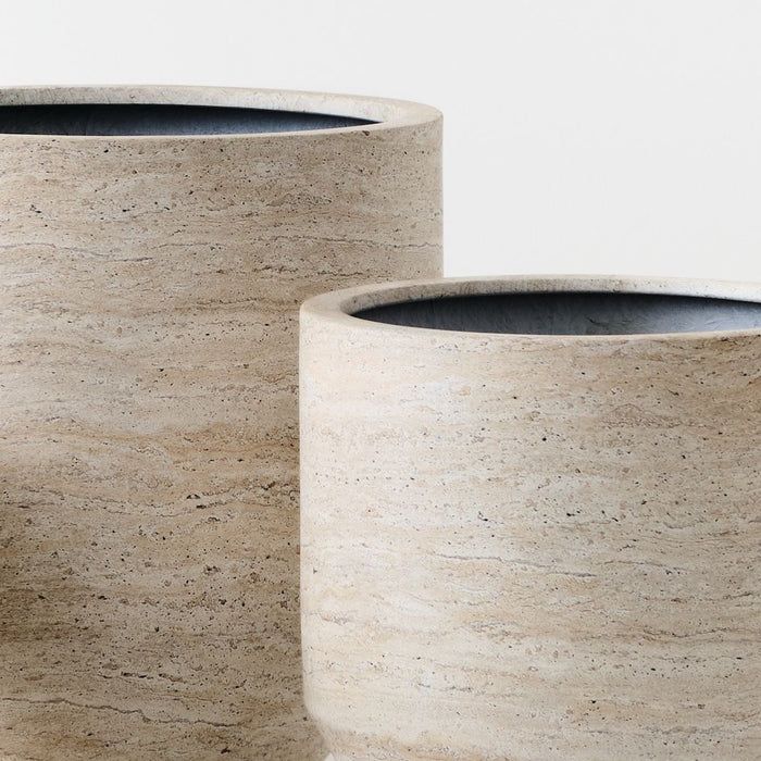 Nomilo Pot (Set 3) 50cm Ivory Travertine - FLORA DESIGNS