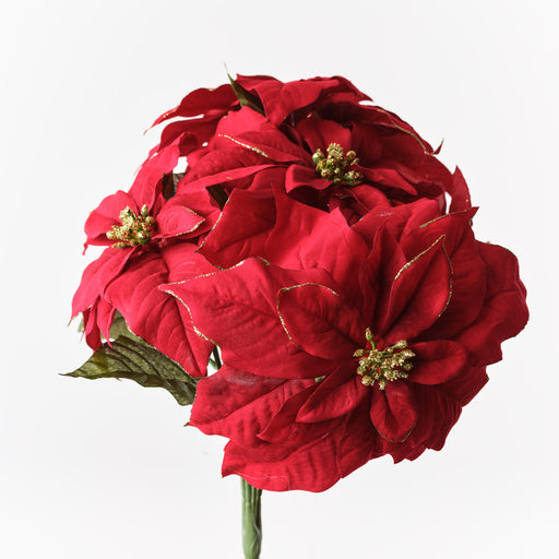 Poinsettia Glitter Bush Red 43cm Set of 9
