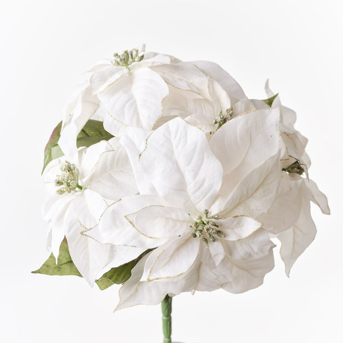 Poinsettia Glitter Bush White 43cm Set of 12