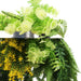 Silver Framed Roof Hanging Disc with Bright Tropical Foliage Mix Draping Ferns 40cm - FLORA DESIGNS