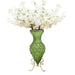 67cm Green Glass Tall Floor Vase with 10pcs White Artificial Fake Flower Set