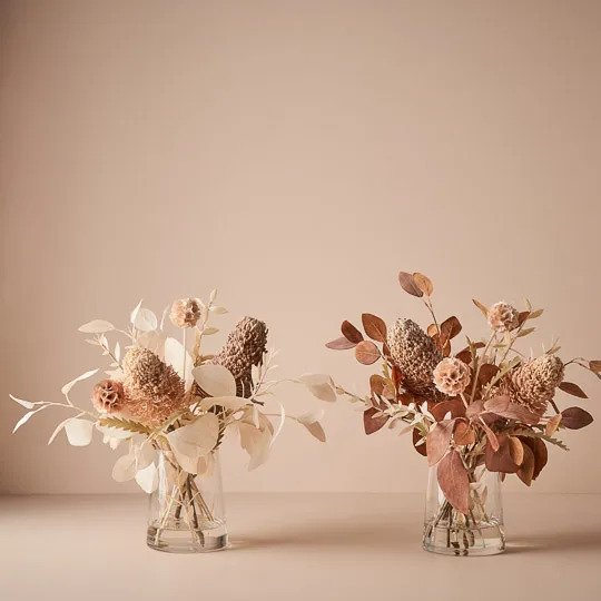 Artificial Banksia Acorn Mix in Vase - Rust