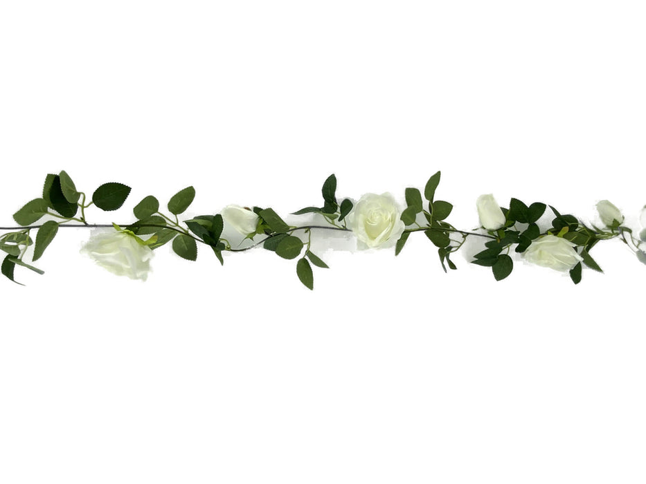 Artificial Flowering White Rose Garland 190cm