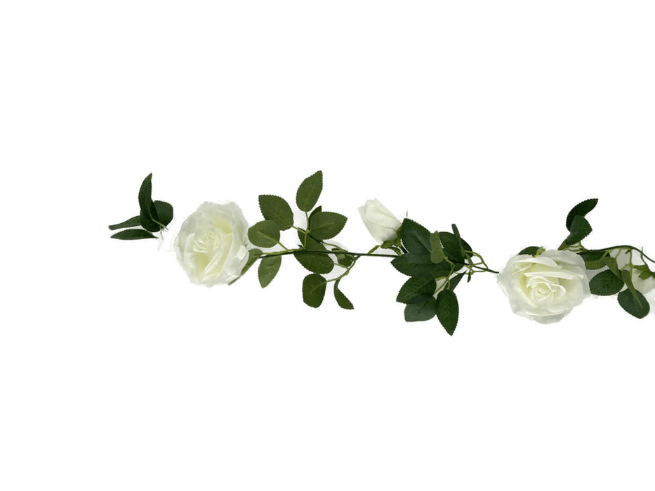 Artificial Flowering White Rose Garland 190cm