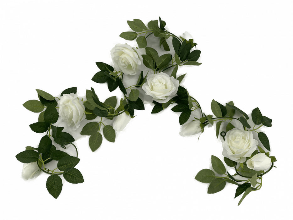 Artificial Flowering White Rose Garland 190cm