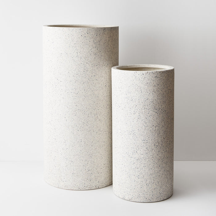 Cenzo Cylinder Tall White Pot Set of 2 -80cm