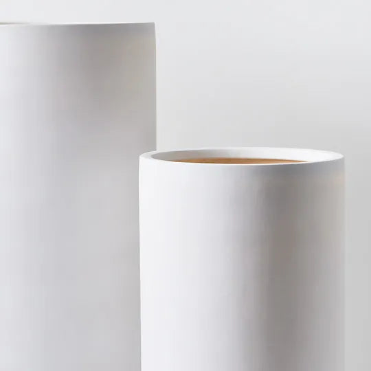 Cylinder Tall White Pot Set of 2 - 80cm
