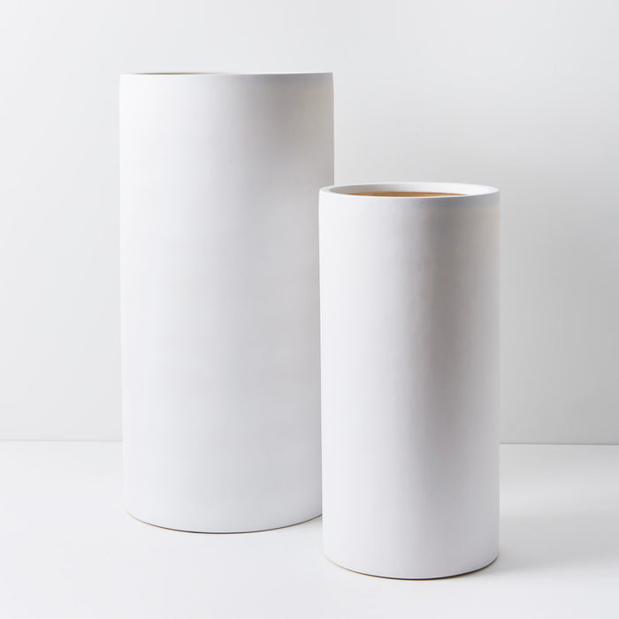 Cylinder Tall White Pot Set of 2 - 80cm