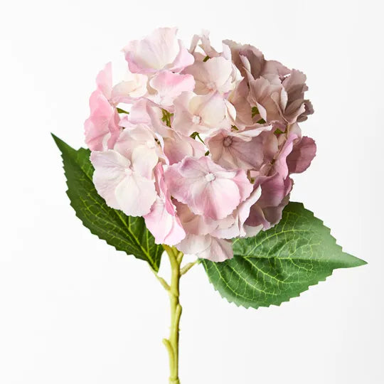 Hydrangea Stem With Leaves 52cm Light Pink Pack of 12