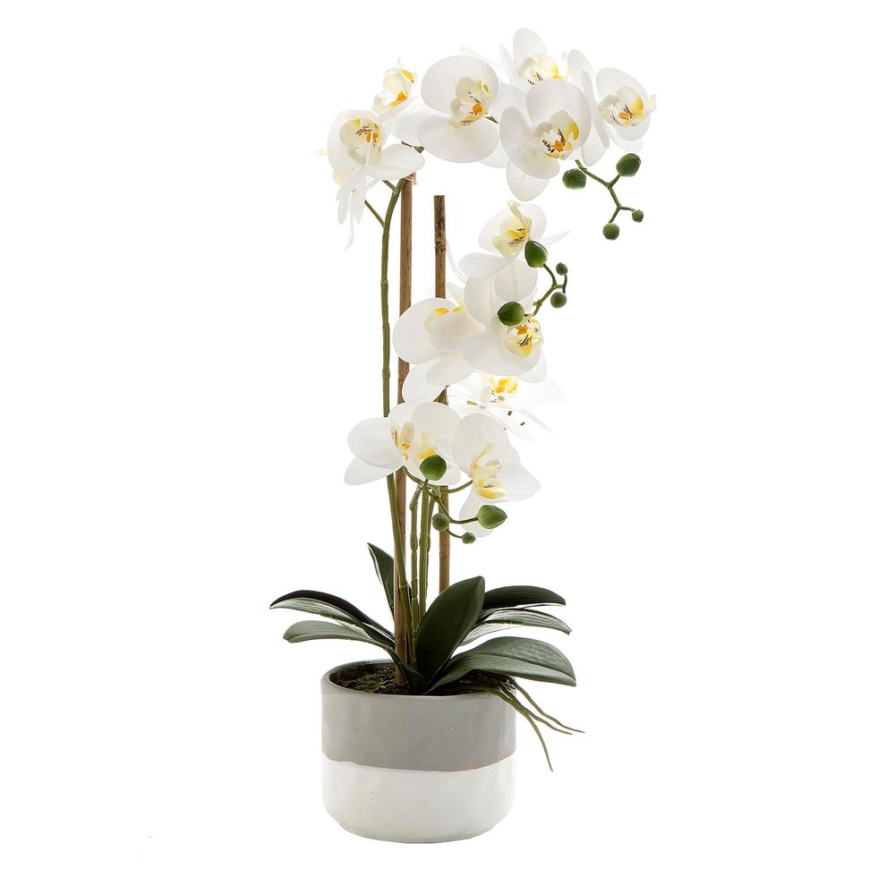 Artificial Orchid Plant White In Grey Pot 55cm — Flora Designs Australia