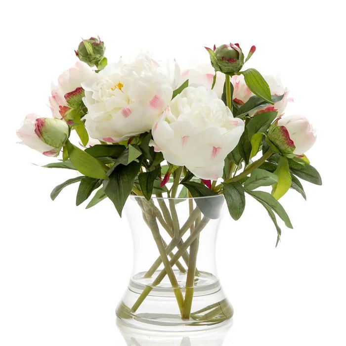 Peony Flowers In Water In Glass Vase White