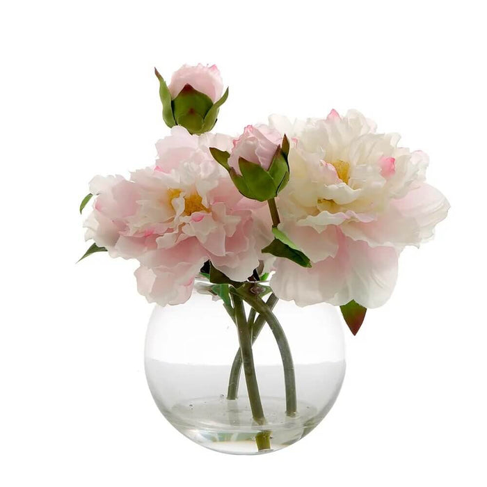Peony Flowers Light Pink In Water Bowl Vase- Pack of 2