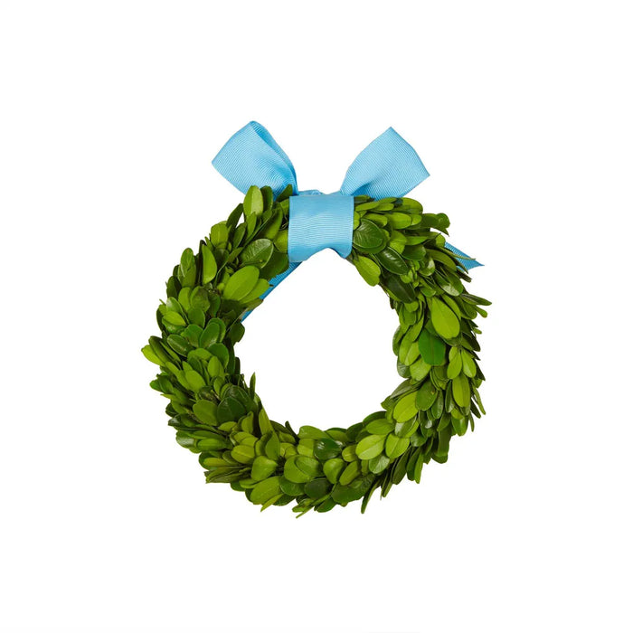 Preserved Boxwood Wreath Mini - With Blue Bow - 15cm Set of 4