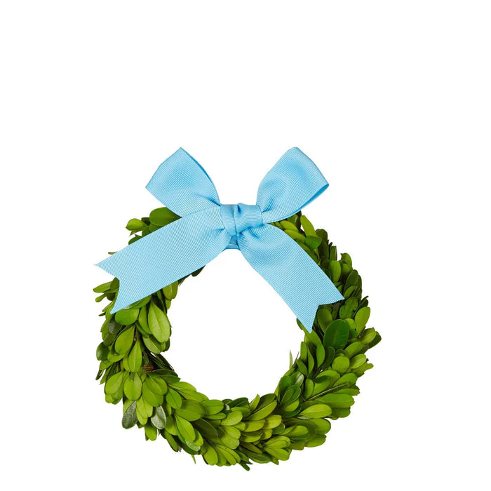 Preserved Boxwood Wreath Mini - With Blue Bow - 15cm Set of 4