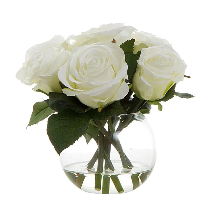 Rose Cream In Water With Glass Vase 20cm