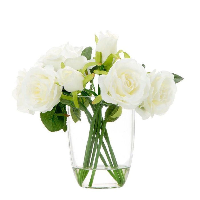 Rose Bouquet Cream White In Water 25cm Set of 2