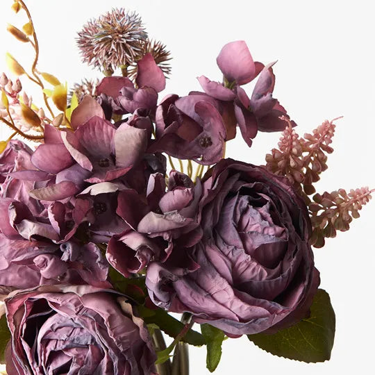 Rose Hydrangea Mix Bouquet 38cm Purple Pack of 6
