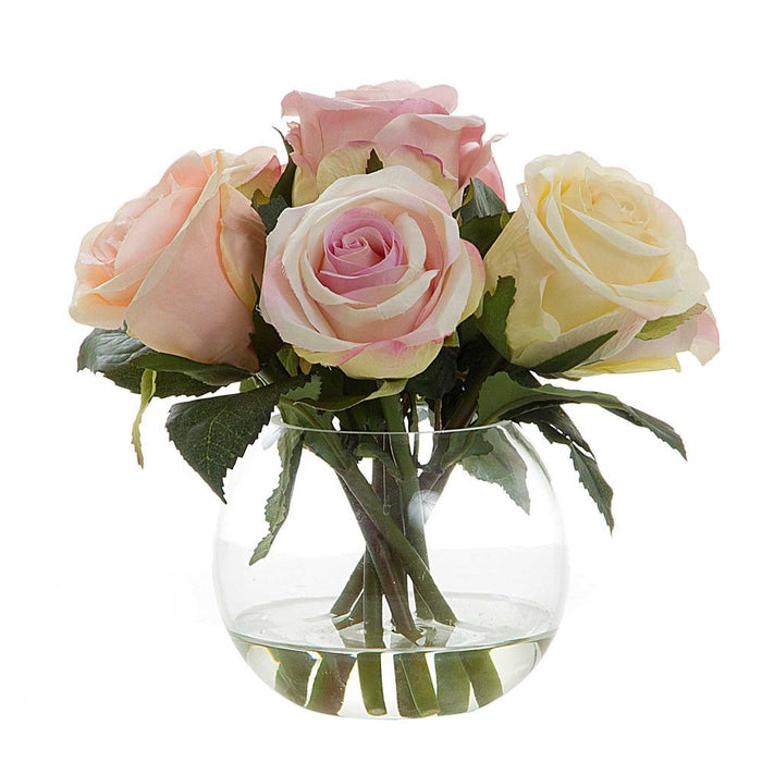 Rose Pink Cream In Water With Glass Vase 20cm