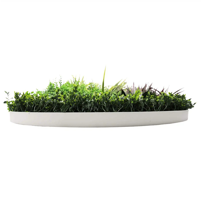 Slimline Artificial Green Wall Disc Art Grassy Fern UV Resistant White 100cm