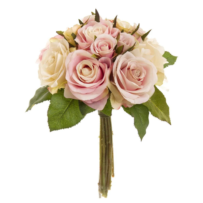Rose Bouquet Fresh Pink & Cream 28cm Pack of 6