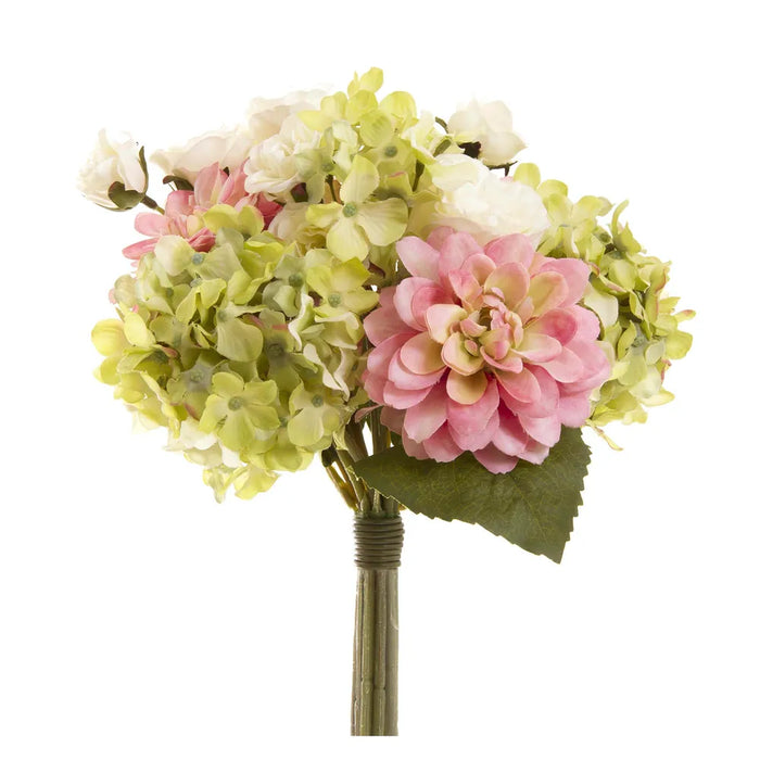 Dahlia Lisianth & Hydrangea Bouquet Grey & Pink 28cm Pack of 6