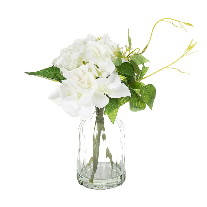 Hydrangea In Glass Vase 23cm White Set of 6