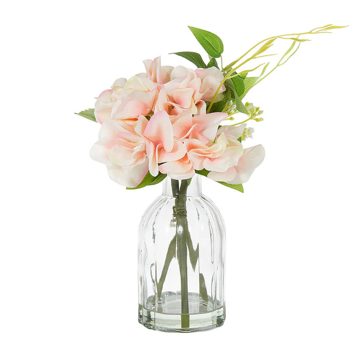 Hydrangea In Glass Vase 23cm Pink Set of 6