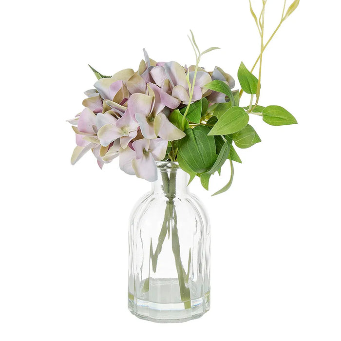 Hydrangea In Glass Vase 23cm Blue Lavender Set of 6