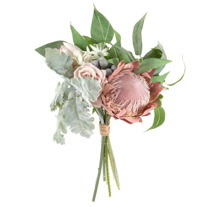 Protea Rose Dusty Miller Mix Bouquet Pink 40cm Pack of 4