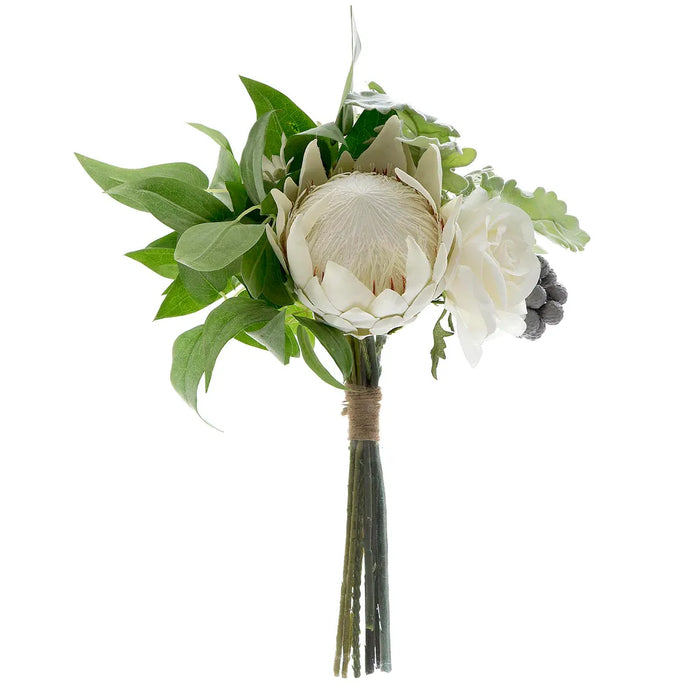 Protea Rose Dusty Miller Mix Bouquet White 40cm Pack of 4