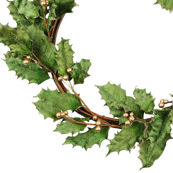 Elive Green Velvet Holly Wreath 60cm Pack of 2