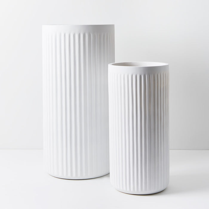 Pot Pleat Cylinder Tall White Set of 2 - 80cm